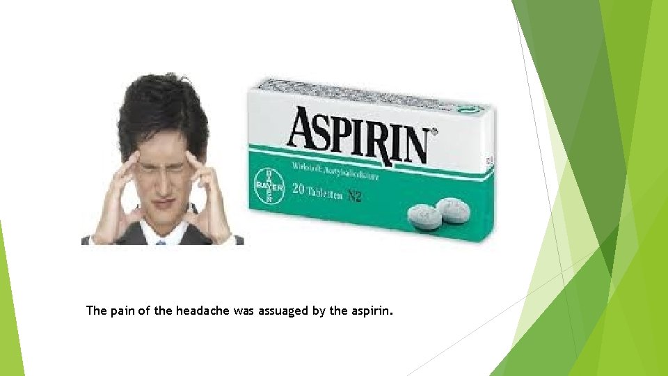 The pain of the headache was assuaged by the aspirin. 