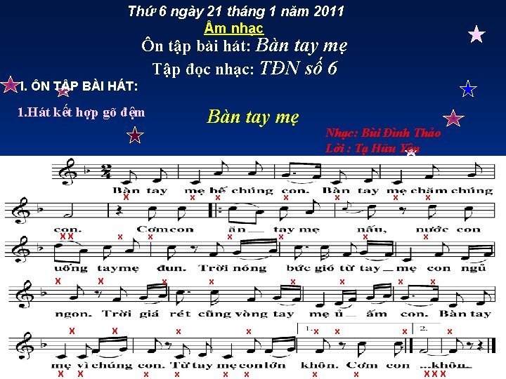 Thứ 6 ngày 21 tháng 1 năm 2011 m nhạc Ôn tập bài hát: