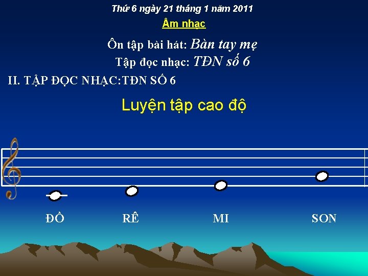 Thứ 6 ngày 21 tháng 1 năm 2011 m nhạc Ôn tập bài hát: