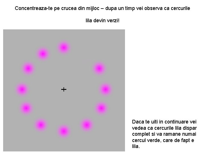 Concentreaza-te pe crucea din mijloc – dupa un timp vei observa ca cercurile lila