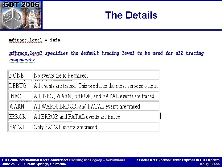 The Details GDT 2006 International User Conference: Evolving the Legacy – Revolutions June 25