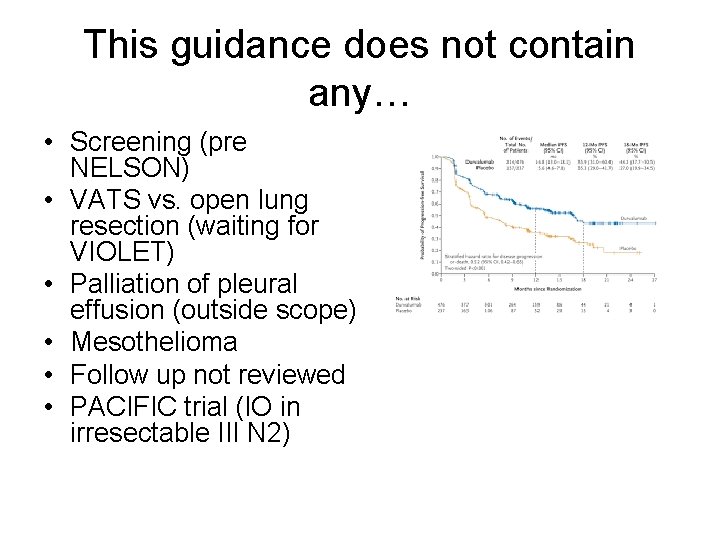 This guidance does not contain any… • Screening (pre NELSON) • VATS vs. open