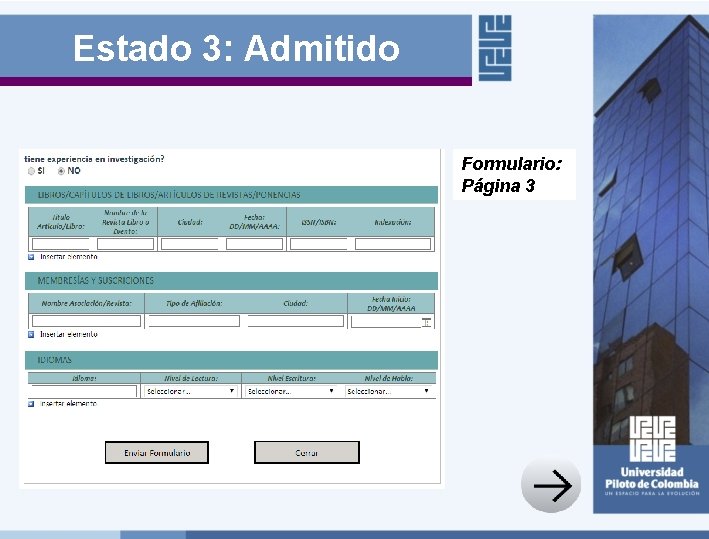 Estado 3: Admitido Formulario: Página 3 