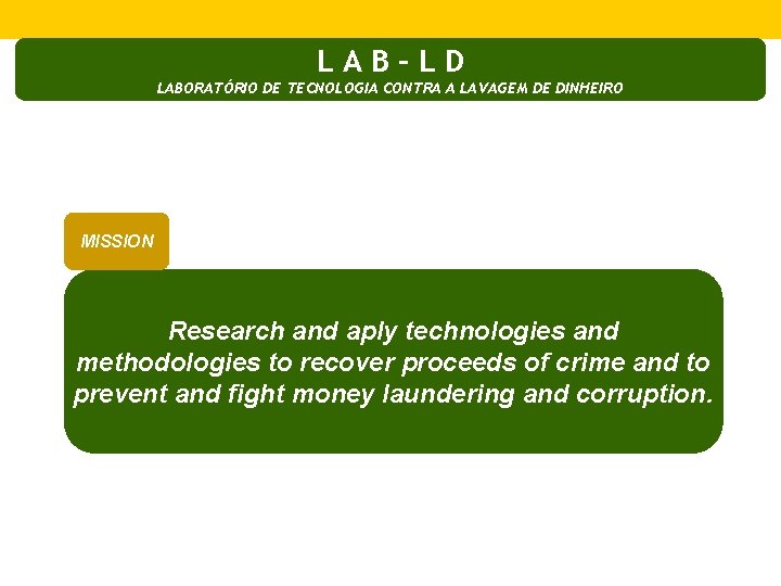 LAB–LD LABORATÓRIO DE TECNOLOGIA CONTRA A LAVAGEM DE DINHEIRO MISSION Research and aply technologies