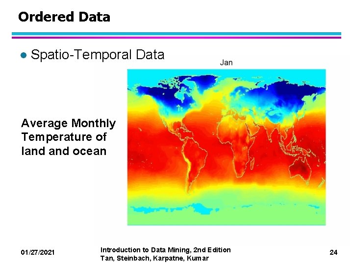 Ordered Data l Spatio-Temporal Data Average Monthly Temperature of land ocean 01/27/2021 Introduction to