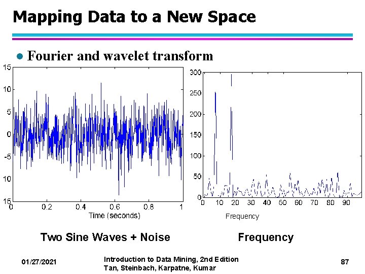 Mapping Data to a New Space l Fourier and wavelet transform Frequency Two Sine