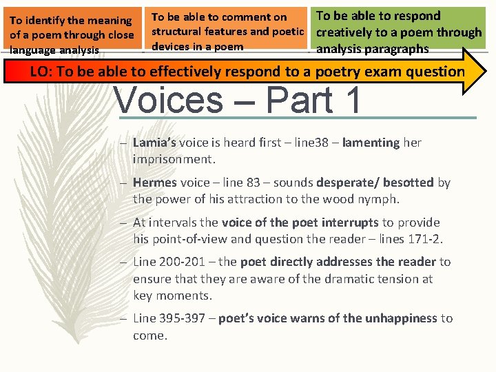 To identify the meaning of a poem through close language analysis To be able