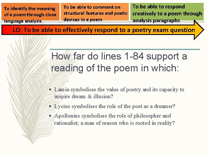 To identify the meaning of a poem through close language analysis To be able