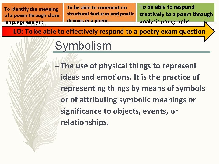 To identify the meaning of a poem through close language analysis To be able