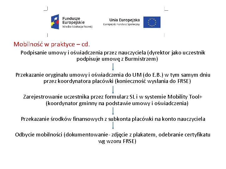 Mobilność w praktyce – cd. Podpisanie umowy i oświadczenia przez nauczyciela (dyrektor jako uczestnik