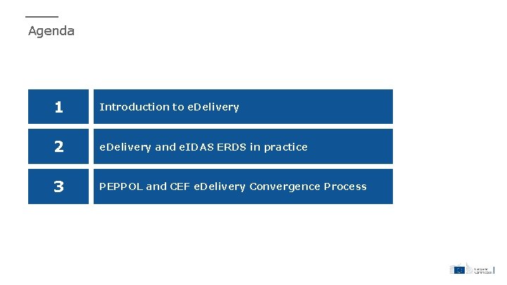 Agenda 1 Introduction to e. Delivery 2 e. Delivery and e. IDAS ERDS in