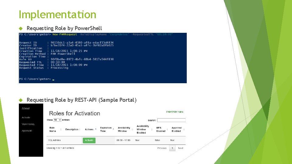 Implementation Requesting Role by Power. Shell Requesting Role by REST-API (Sample Portal) 