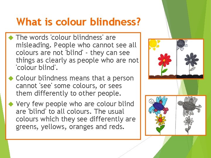 What is colour blindness? The words 'colour blindness' are misleading. People who cannot see