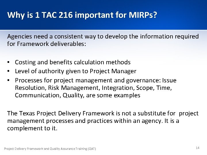 Why is 1 TAC 216 important for MIRPs? Agencies need a consistent way to