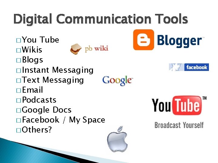 Digital Communication Tools � You Tube � Wikis � Blogs � Instant Messaging �