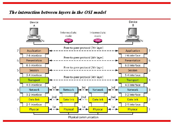 The interaction between layers in the OSI model 