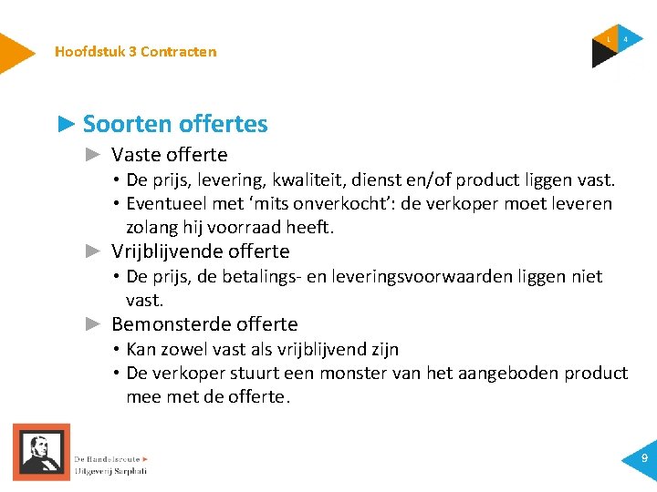 Hoofdstuk 3 Contracten ► Soorten offertes ► Vaste offerte • De prijs, levering, kwaliteit,