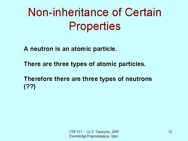 Non-inheritance of Certain Properties A neutron is an atomic particle. There are three types