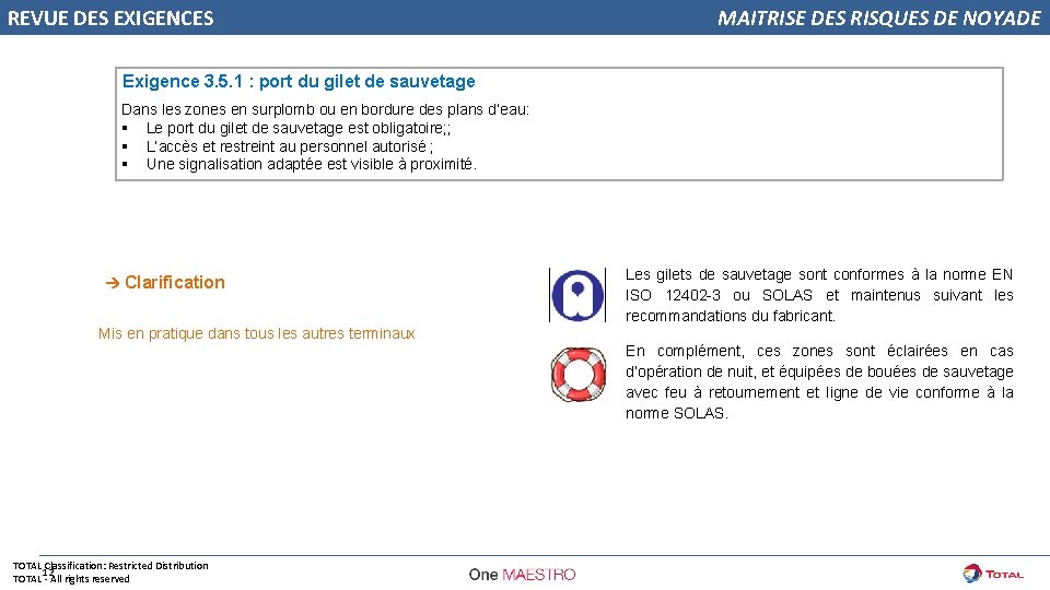 REVUE DES EXIGENCES MAITRISE DES RISQUES DE NOYADE Exigence 3. 5. 1 : port