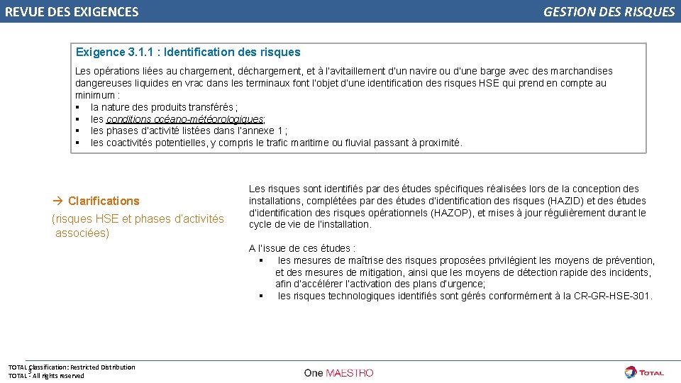 REVUE DES EXIGENCES GESTION DES RISQUES Exigence 3. 1. 1 : Identification des risques