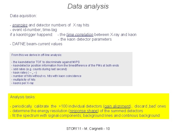 Data analysis Data aquisition: - energies and detector numbers of X ray hits -