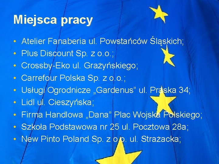 Miejsca pracy • • • Atelier Fanaberia ul. Powstańców Śląskich; Plus Discount Sp. z