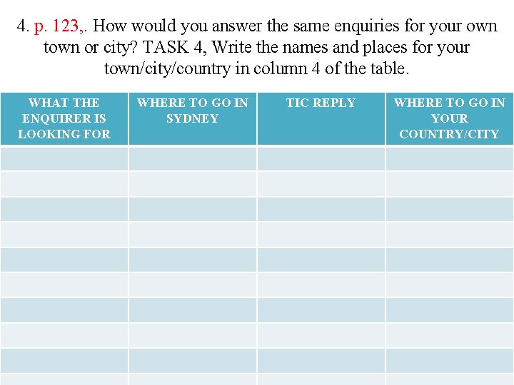 4. p. 123, . How would you answer the same enquiries for your own