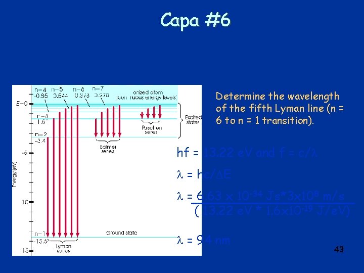 Capa #6 Determine the wavelength of the fifth Lyman line (n = 6 to