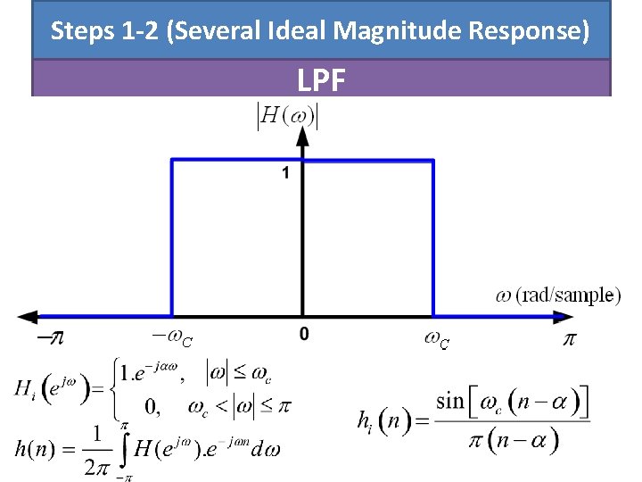 Steps 1 -2 (Several Ideal Magnitude Response) LPF 
