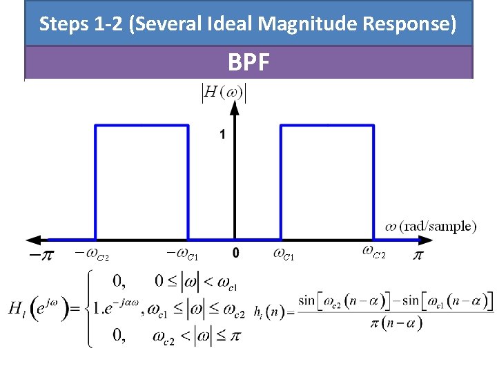 Steps 1 -2 (Several Ideal Magnitude Response) BPF 