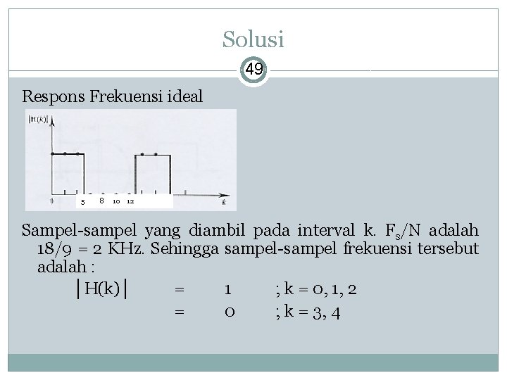 Solusi 49 Respons Frekuensi ideal 5 8 10 12 Sampel-sampel yang diambil pada interval