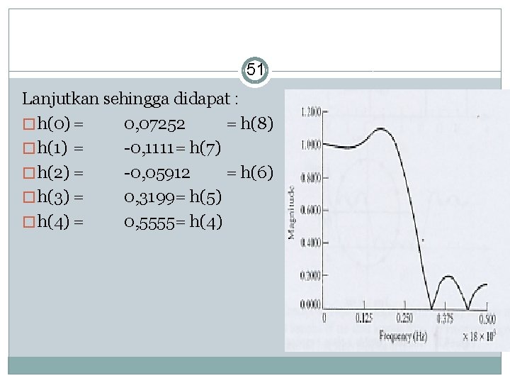 51 Lanjutkan sehingga didapat : � h(0) = 0, 07252 = h(8) � h(1)