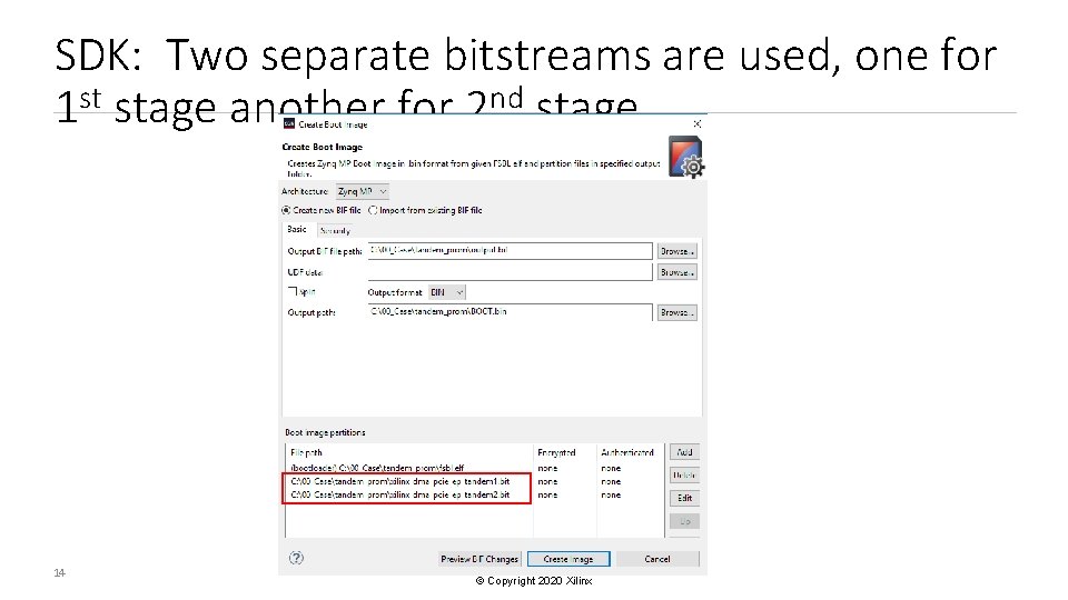 SDK: Two separate bitstreams are used, one for 1 st stage another for 2