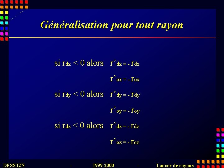 Généralisation pour tout rayon si rdx < 0 alors r’dx = - rdx r’ox