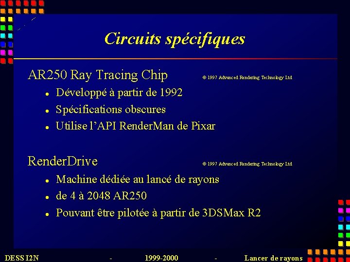 Circuits spécifiques AR 250 Ray Tracing Chip l l l Développé à partir de