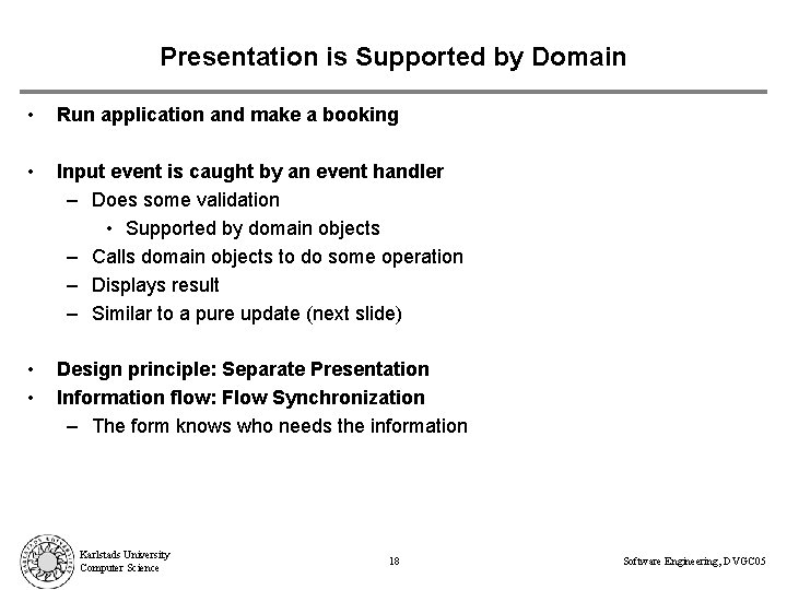 Presentation is Supported by Domain • Run application and make a booking • Input