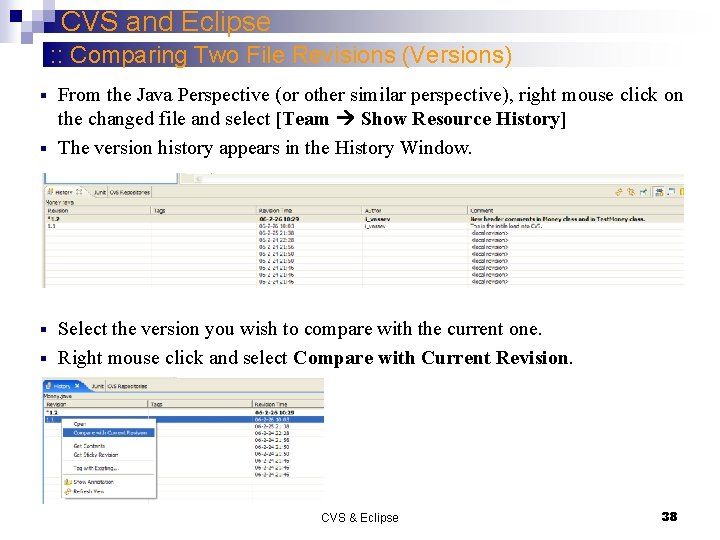 CVS and Eclipse : : Comparing Two File Revisions (Versions) From the Java Perspective