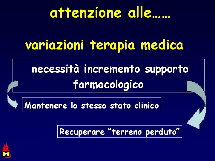 attenzione alle…… variazioni terapia medica necessità incremento supporto farmacologico Mantenere lo stesso stato clinico