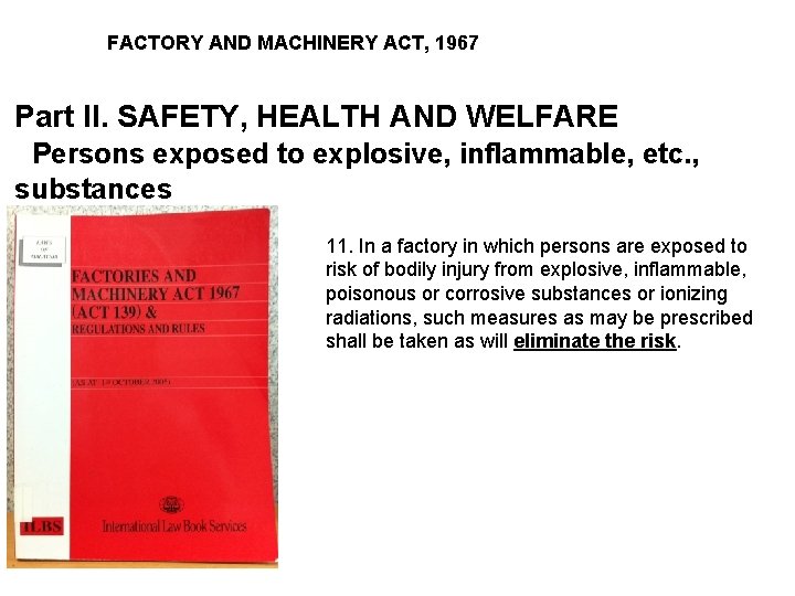 FACTORY AND MACHINERY ACT, 1967 Part II. SAFETY, HEALTH AND WELFARE Persons exposed to