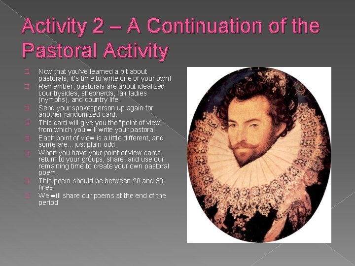 Activity 2 – A Continuation of the Pastoral Activity � � � � Now