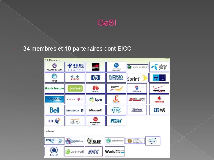 Ge. SI 34 membres et 10 partenaires dont EICC 