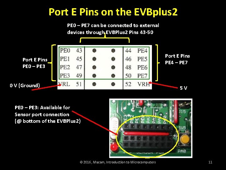 Port E Pins on the EVBplus 2 PE 0 – PE 7 can be