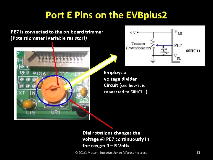 Port E Pins on the EVBplus 2 PE 7 is connected to the on-board