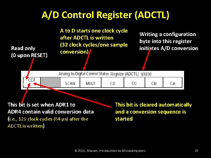 A/D Control Register (ADCTL) Read only (0 upon RESET) A to D starts one