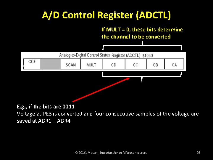 A/D Control Register (ADCTL) If MULT = 0, these bits determine the channel to