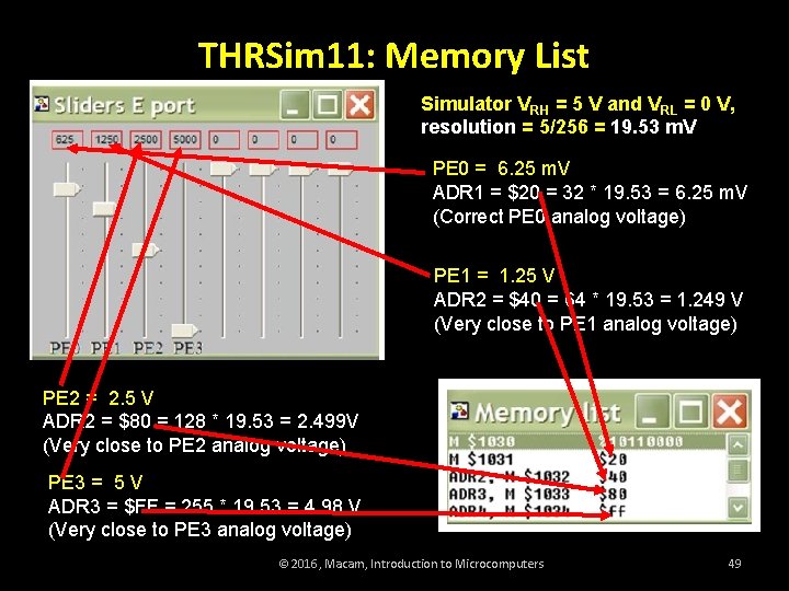 THRSim 11: Memory List Simulator VRH = 5 V and VRL = 0 V,