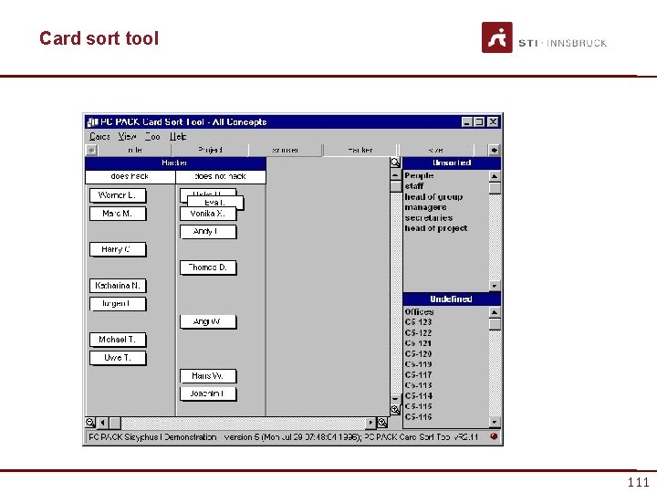 Card sort tool 111 