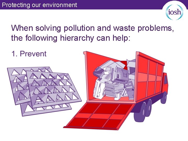 Protecting our environment When solving pollution and waste problems, the following hierarchy can help: