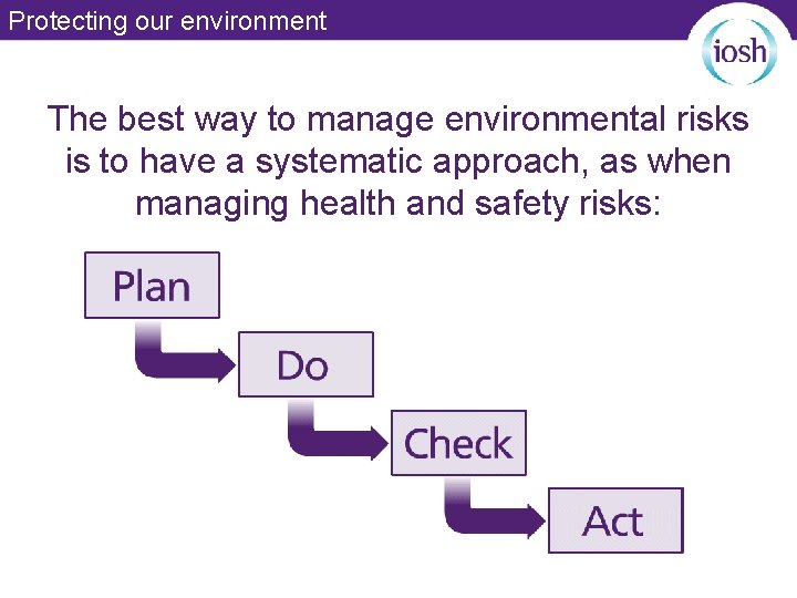 Protecting our environment The best way to manage environmental risks is to have a