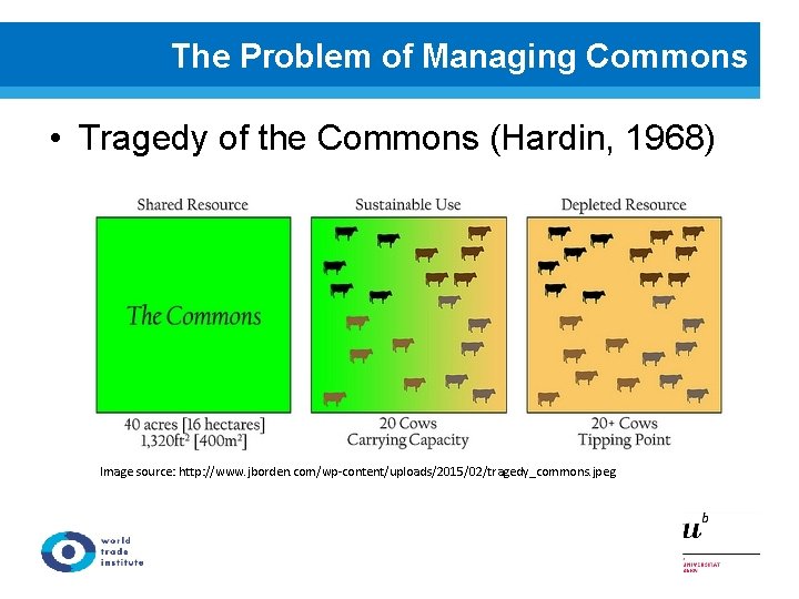 The Problem of Managing Commons • Tragedy of the Commons (Hardin, 1968) Image source: